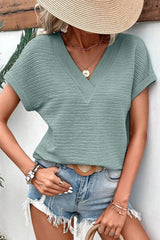 Loose V-Neck Short Sleeve Top