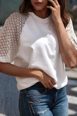 Pointelle Lace Half Sleeve Crew Neck Tee