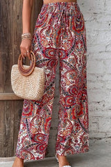 Boho Floral Print Wide Leg Casual Pants