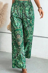 Boho Floral Print Wide Leg Casual Pants