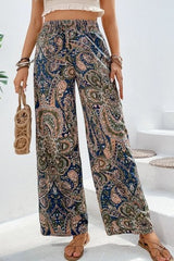 Boho Floral Print Wide Leg Casual Pants