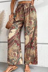 Boho Floral Print Wide Leg Casual Pants