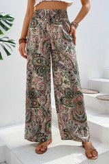 Boho Floral Print Wide Leg Casual Pants