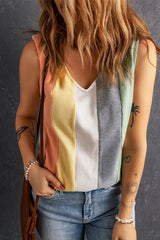 Multicolor Clock V-Neck Waffle Knit Tank Top