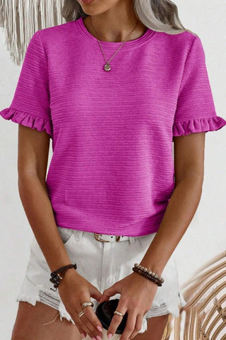 Round Neck Ruffled Short Sleeves - PLUS