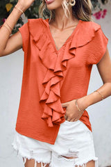 V-Neck Ruffled Loose Top
