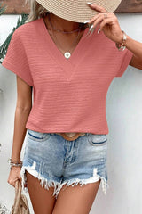 Loose V-Neck Short Sleeve Top