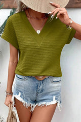 Loose V-Neck Short Sleeve Top