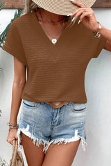 Loose V-Neck Short Sleeve Top