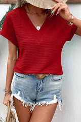 Loose V-Neck Short Sleeve Top