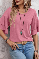 V Neck Layered Sleeve Loose Top