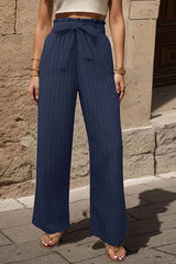 Tie Front Ruffled Elastic Waist Pants