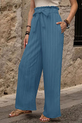 Tie Front Ruffled Elastic Waist Pants