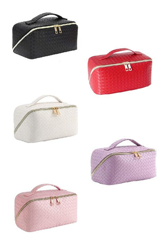Woven Vegan Leather Cosmetic Makeup Travel Bag