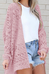 Crochet Knit Drop Shoulder Open Front Cardigan