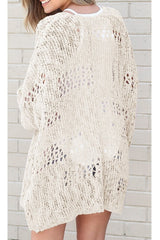 Crochet Knit Drop Shoulder Open Front Cardigan