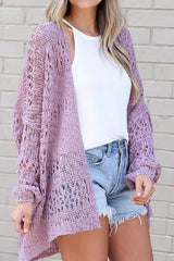 Crochet Knit Drop Shoulder Open Front Cardigan