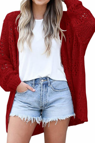 Crochet Knit Drop Shoulder Open Front Cardigan