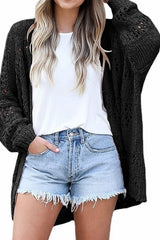Crochet Knit Drop Shoulder Open Front Cardigan