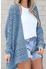 Crochet Knit Drop Shoulder Open Front Cardigan