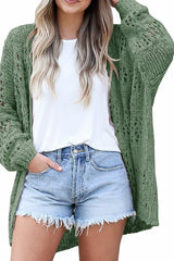 Crochet Knit Drop Shoulder Open Front Cardigan