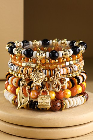 8 Layered Multi-bead India Stretch Bracelet