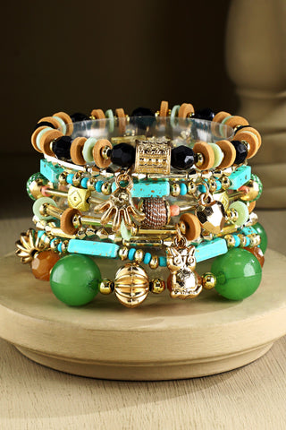 8 Layered Large Bead Boho Stretch Bracelet