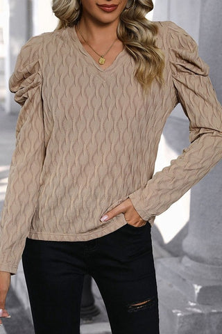Puff Sleeve Textured Long Sleeve Top
