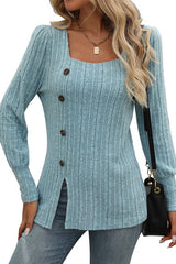 Square Collar Pit Stripe Brushed Solid Color Top
