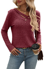 V-Neck Strappy Button Long Sleeve Top