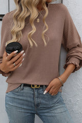 Lantern Sleeve Ribbed Loose Fit Top