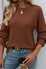 Lantern Sleeve Ribbed Loose Fit Top