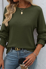 Lantern Sleeve Ribbed Loose Fit Top
