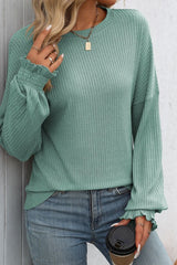 Lantern Sleeve Ribbed Loose Fit Top