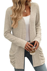 Knit Pocket Open Front Cardigan