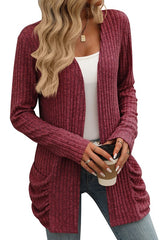 Knit Pocket Open Front Cardigan