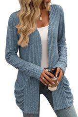 Knit Pocket Open Front Cardigan