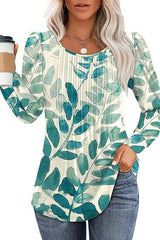 Casual Pleated Front Round Neck Top