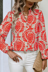 Bohemian Print Puff Sleeve Button-up Shirt