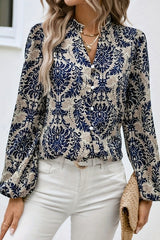 Bohemian Print Puff Sleeve Button-up Shirt