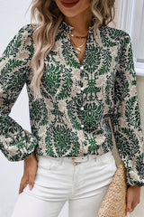 Bohemian Print Puff Sleeve Button-up Shirt