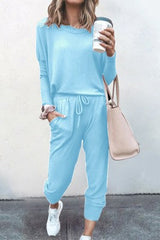 2 Pcs Loose Solid Color Long Sleeved Casual Set
