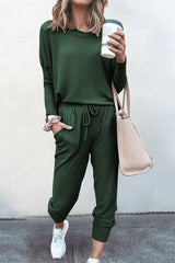 2 Pcs Loose Solid Color Long Sleeved Casual Set