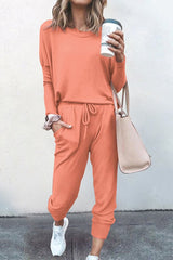 2 Pcs Loose Solid Color Long Sleeved Casual Set