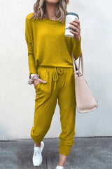 2 Pcs Loose Solid Color Long Sleeved Casual Set