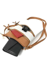 Vegan Leather Triple Zipper Crossbody Shoulder Bag