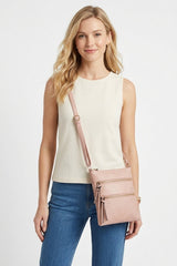 Vegan Leather Triple Zipper Crossbody Shoulder Bag