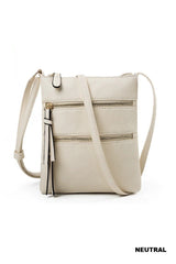 Vegan Leather Triple Zipper Crossbody Shoulder Bag