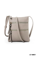 Vegan Leather Triple Zipper Crossbody Shoulder Bag
