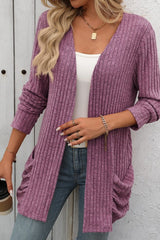 Knit Pocket Open Front Cardigan